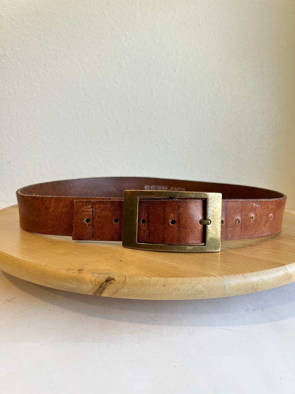 Vintage 90s Worn in Genuine Leather Gold Buckle Belt England Made Size Medium